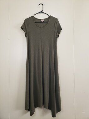 Chicos 1 Womens 8 Midi T-Shirt Dress Olive Green Casual Stretch Knit Lagenlook